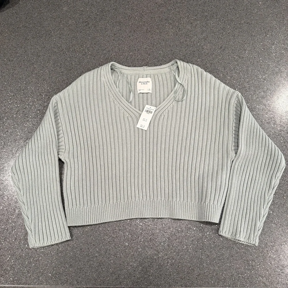 NEW Abercrombie And Fitch Oversized Cropped Ribbed Sweater XS Sage Green